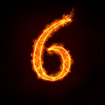 a series of fire numbers in flame, 6 or six.