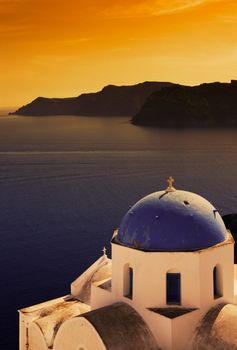 Picture of a Greek Orthodox church on the island of Santorini