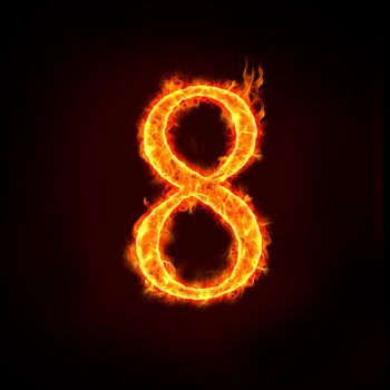 a series of fire numbers in flame, 8 or eight.