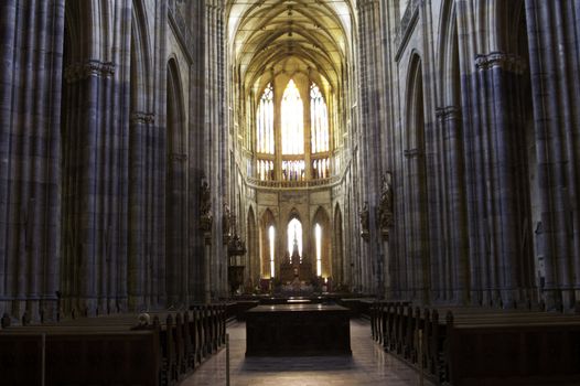 An interior of a historic Catholic Cathedral in Prague, Czech Republic