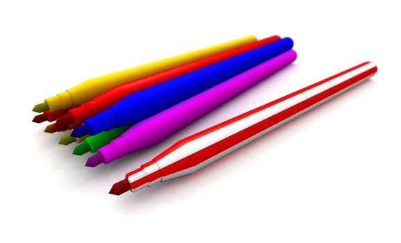 a 3d rendering of some felt tip pens