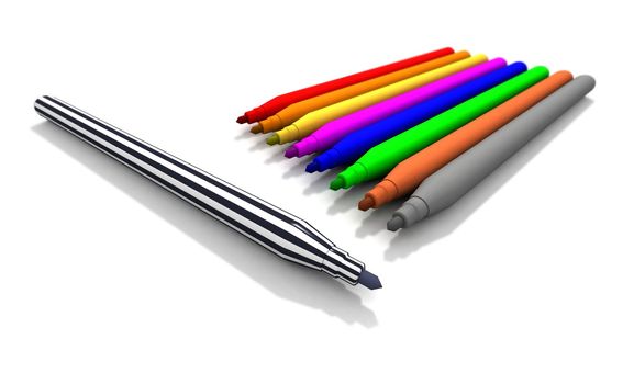 a 3d rendering of some felt tip pens