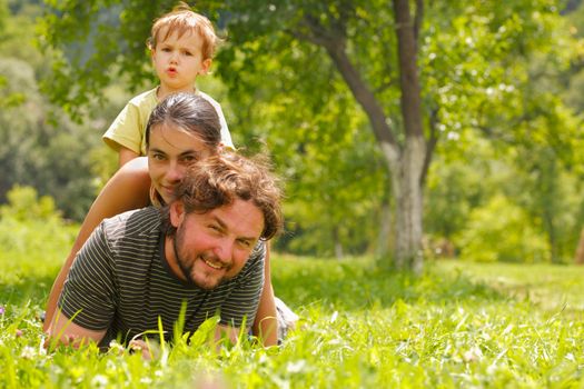 Photo of a family enjoying a summer day on a green meadow