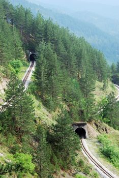 Railroad tunnels in tourist resort Mokra Gora in Serbia.