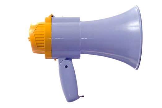 A plastic megaphone is isolated against a white background.