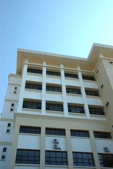 modern university building with blue sky as background