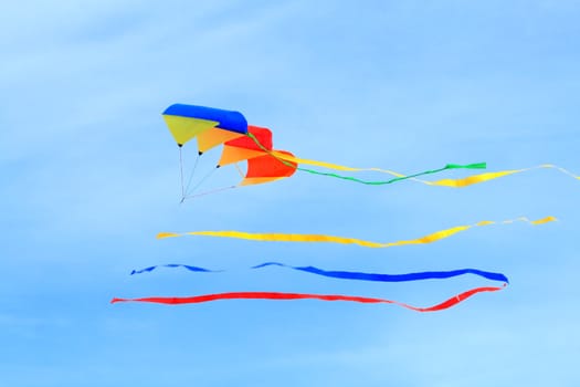 Colorful kite flying against the blue sky
