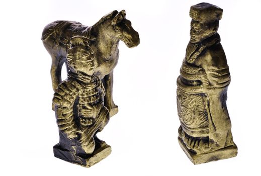several toy statues of Terracotta warriors of China