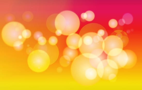 Landscape format image of circles set in soft and blurry focus to a red and yellow base. Representative of soft Christmas lights or bubbles