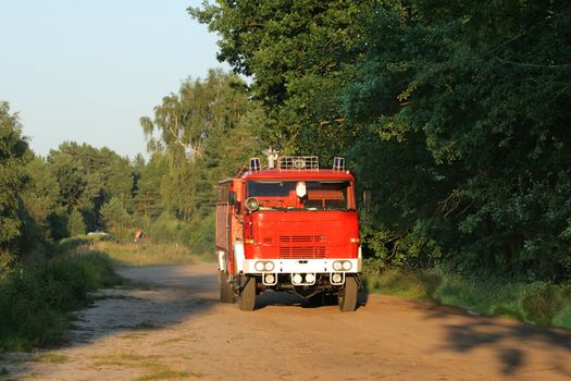Old fire truck on the rural road
