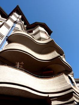 Eccentric balconies on an original building by beautiful weather