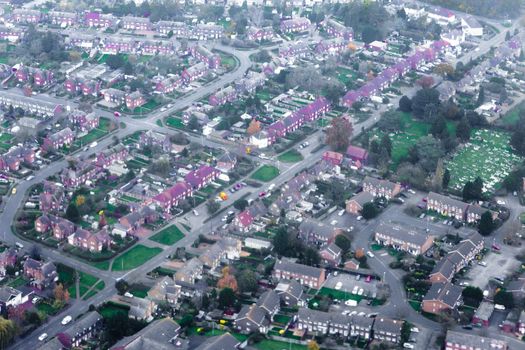 Aerial view of urbanization of the Greater London area, England, United Kingdom. Europe.