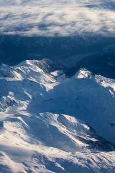 Snow covered moutain peaks perfect for heli-skiing in British Columbia, Canada.