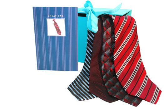 Set from four ties, a congratulatory post card and a packing box.