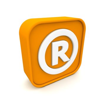 orange RSS like Registered Trademark symbol rendered in 3D isolated on white ground - angular view