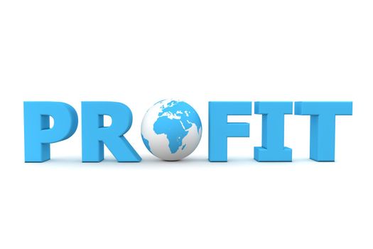 blue word Profit with 3D globe replacing letter O