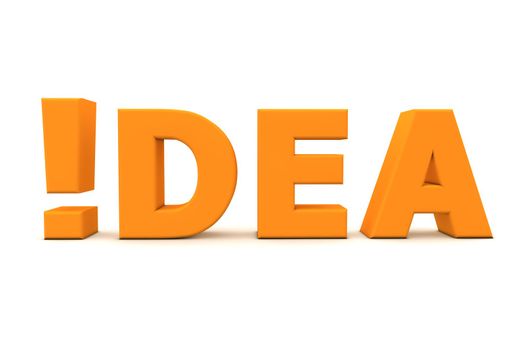 orange word Idea with an exclamation mark replacing the letter i - front view