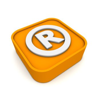 orange RSS-Registered Trademark symbol rendered in 3D isolated on white ground - lying