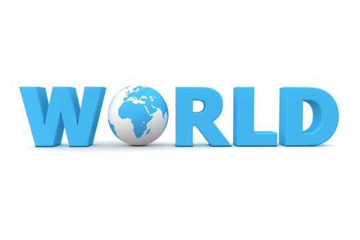 blue word World with 3D globe replacing letter O