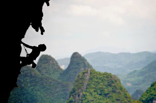 Shape of a Climber in Moon Hill Moutains, Yangshuo, China