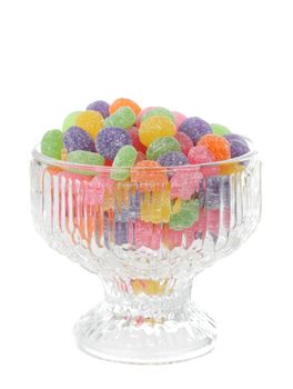 colorful jelly candies in a fancy glass bowl