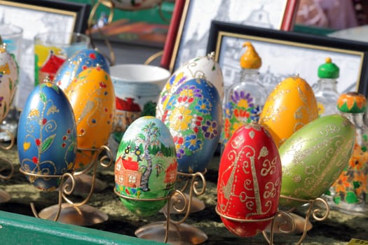 Traditional painted eggs at the street market
