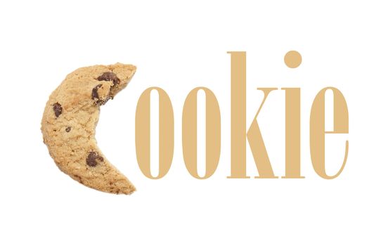 The word cookie with a bitten cookie for the first letter C.