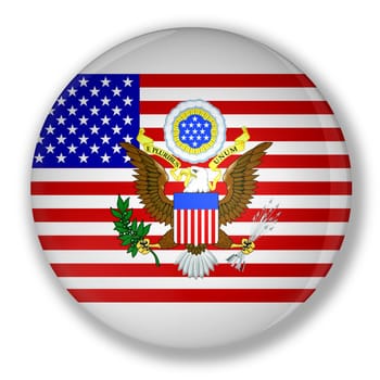 Illustration of a badge with flag of United States with the great seal