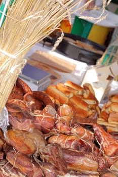 Smoked meat at the street market
