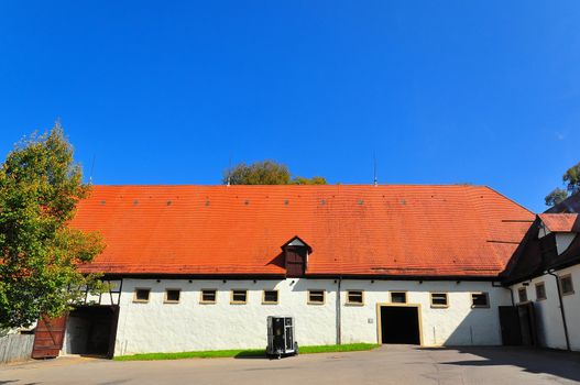 View of a typical horse ranch building found in south west Germany