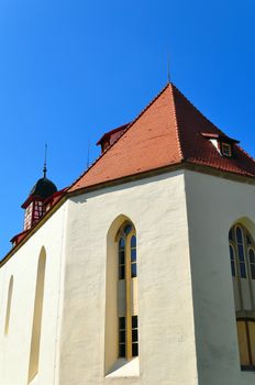 The church of Offenhausen village on the heights of the swabian alb, Baden-Wuerttemberg, Germany