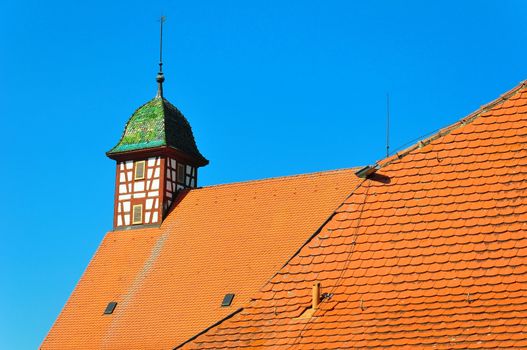 The church of Offenhausen village on the heights of the swabian alb, Baden-Wuerttemberg, Germany