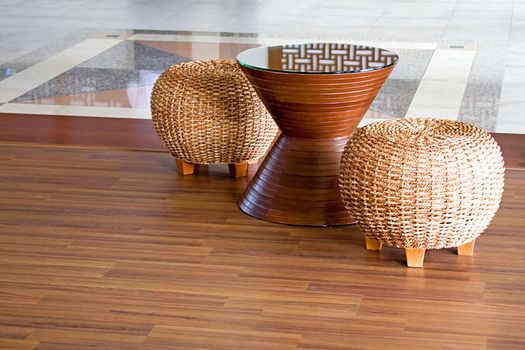 Image of furniture made of rattan and jute.