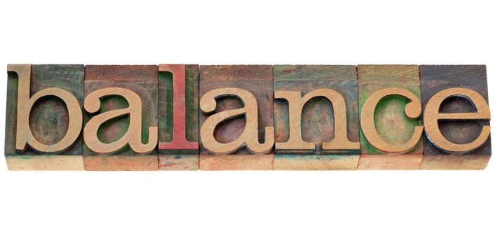 balance - isolated word in vintage wood letterpress printing blocks
