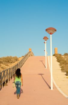 Pedestrian and bicycle lane on a colorful summer day