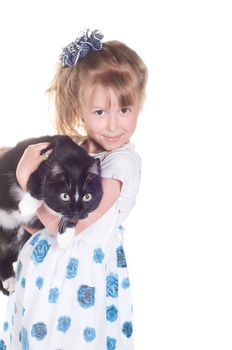 Shot of little girla nad cat in studio