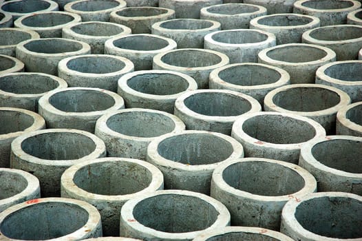 stack of concrete drainage pipes for sewer
