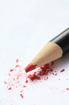 red pencil and some left overs from the sharpener