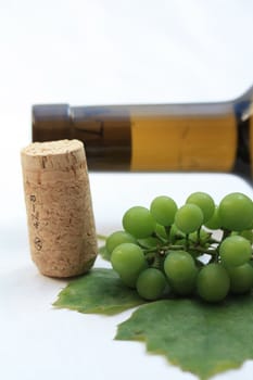 Bottle and grape leaves