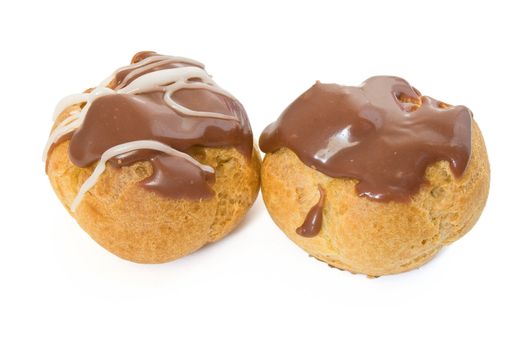 two chocolate and nut  puff pastry isolated on white background
