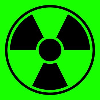Round radiation warning sign on green background