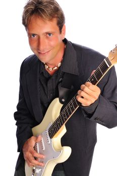 man with a guitar set on a white background