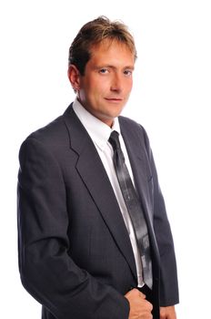 portrait of a businessman in a tie on white background