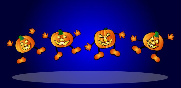 illustration of happy, jumping pumpkins