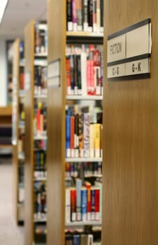 Bookshelves in library