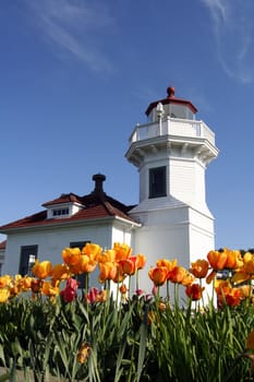 Old lighthouse in spring