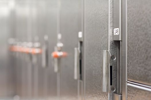 Locker room in a gym, shallow depth of field