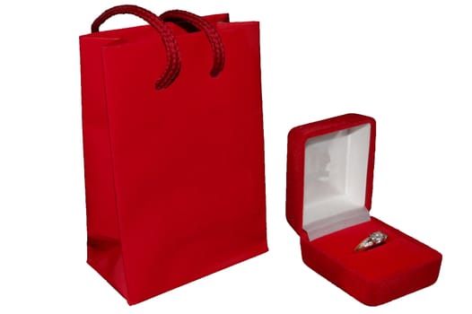 red bag and jewellery isolated on the white background