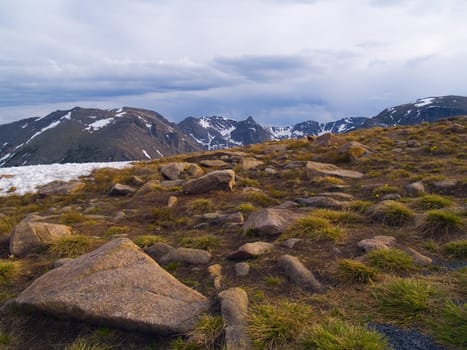 Rain over the alpine tundra on Trail Ridge in Rocky Mountain National Park.  