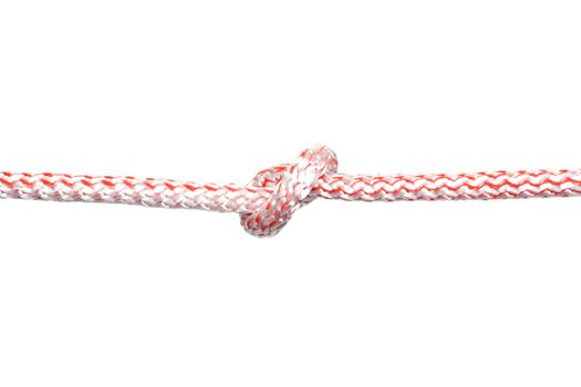Red-white rope with knot, isolated on white